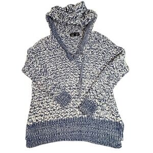 Almost Famous Womens Blue White Popcorn Knit Hoodie Sweater Small 109774JCP